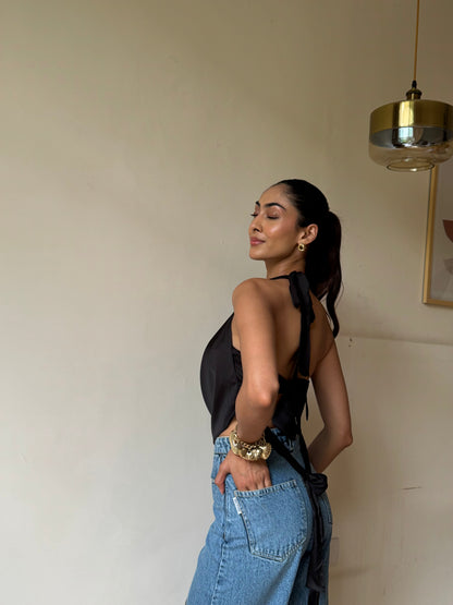 Black Cowl Neck Top with Bralette