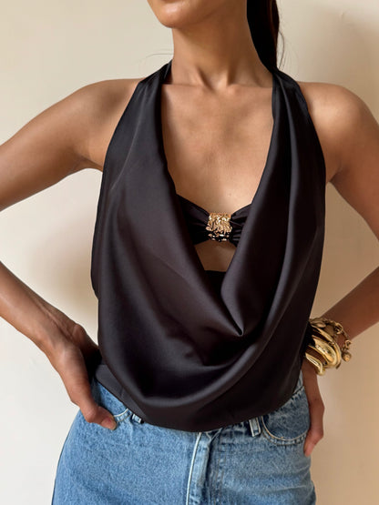 Black Cowl Neck Top with Bralette
