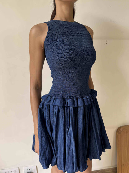 Denim Bubble Hem Mini Dress