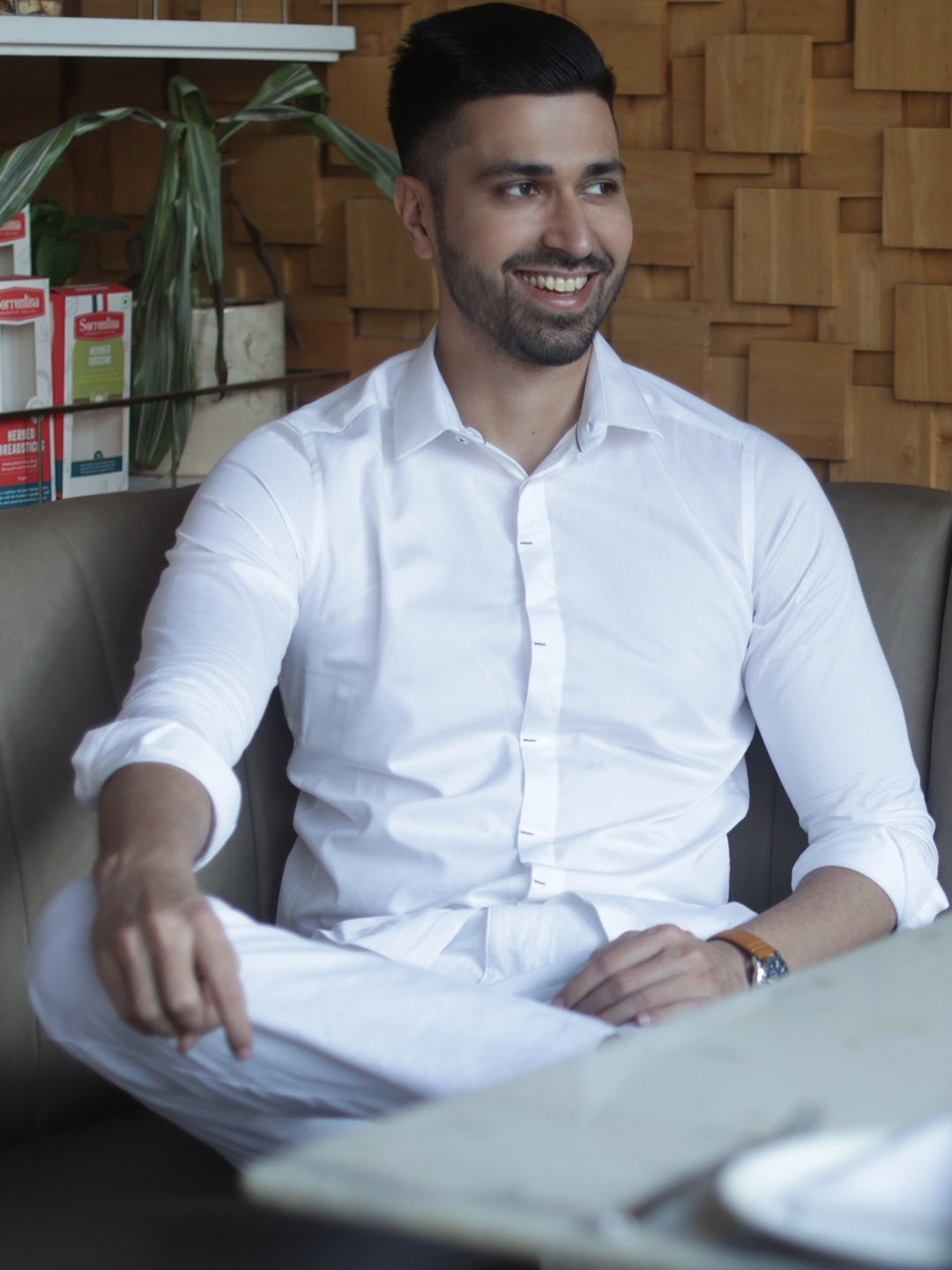 Contrast Bartack Premium Satin White Shirt - Piaro