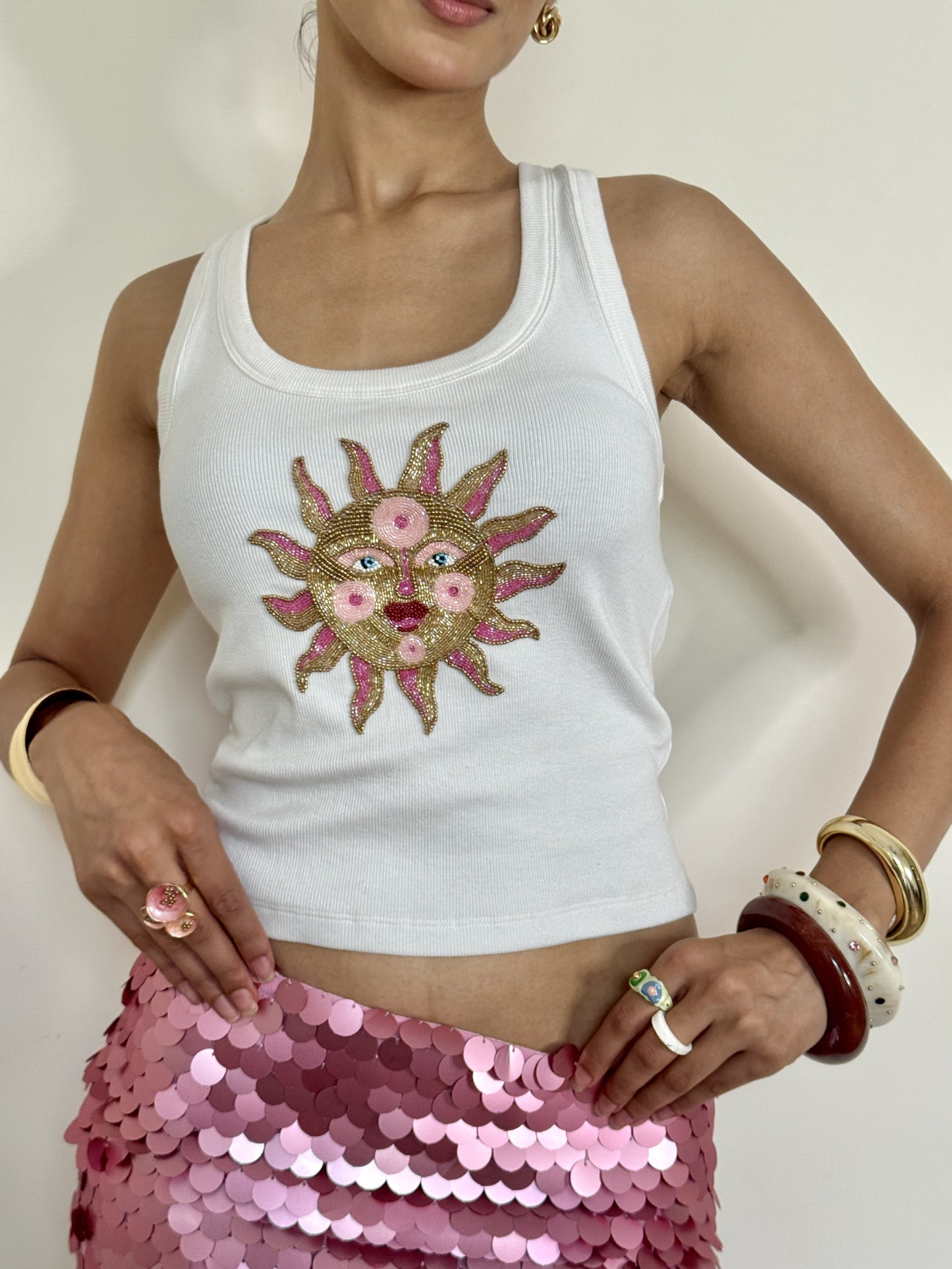 Sun Beaded Tank Top | The Clothing Factory at Broadway