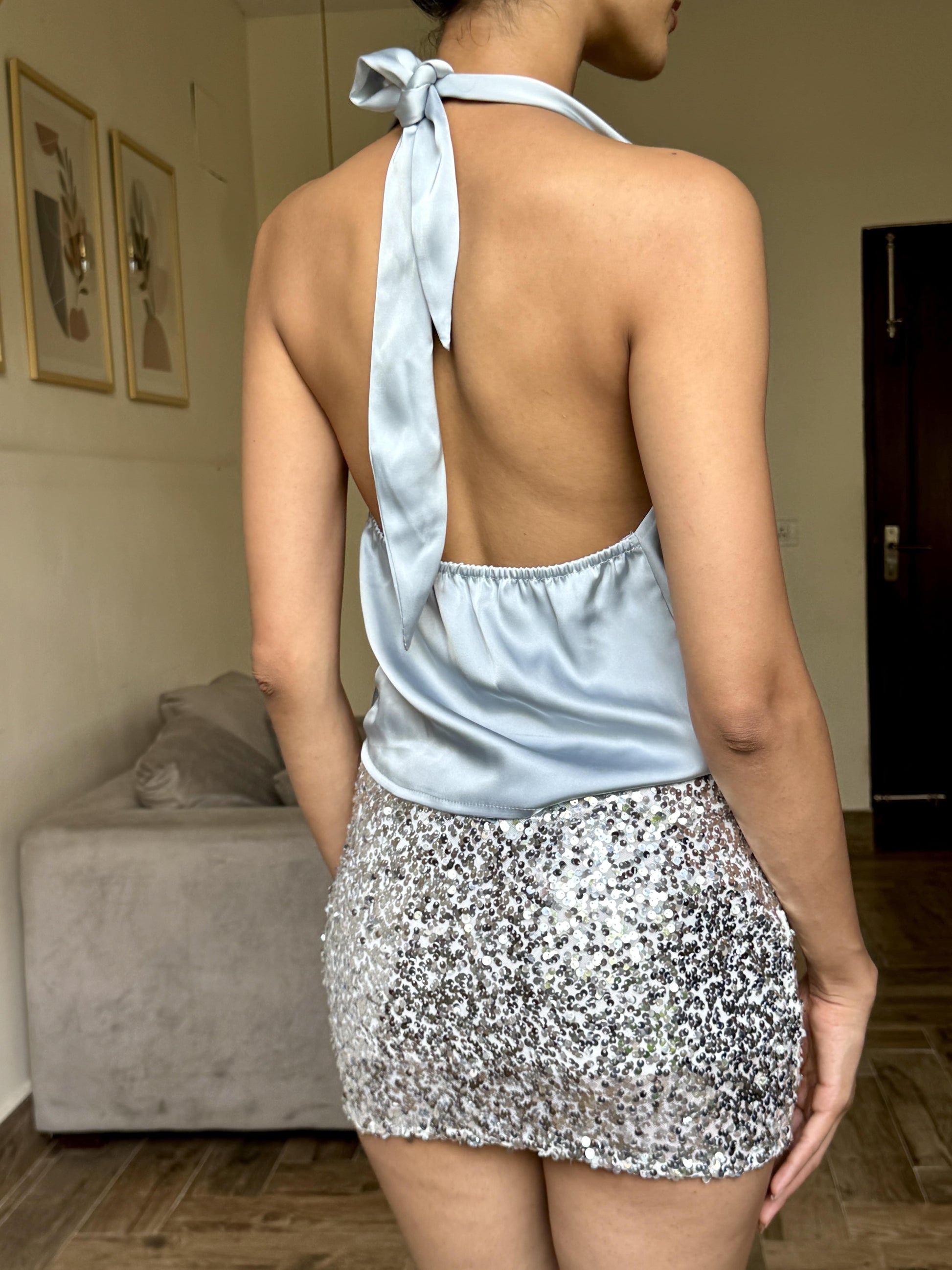 Blue Cowl Neck Top | The Clothing Factory at Broadway