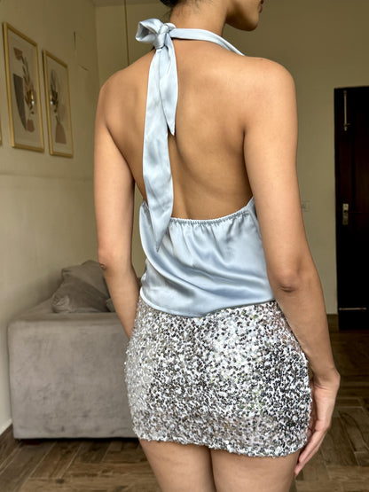 Blue Cowl Neck Top | The Clothing Factory at Broadway