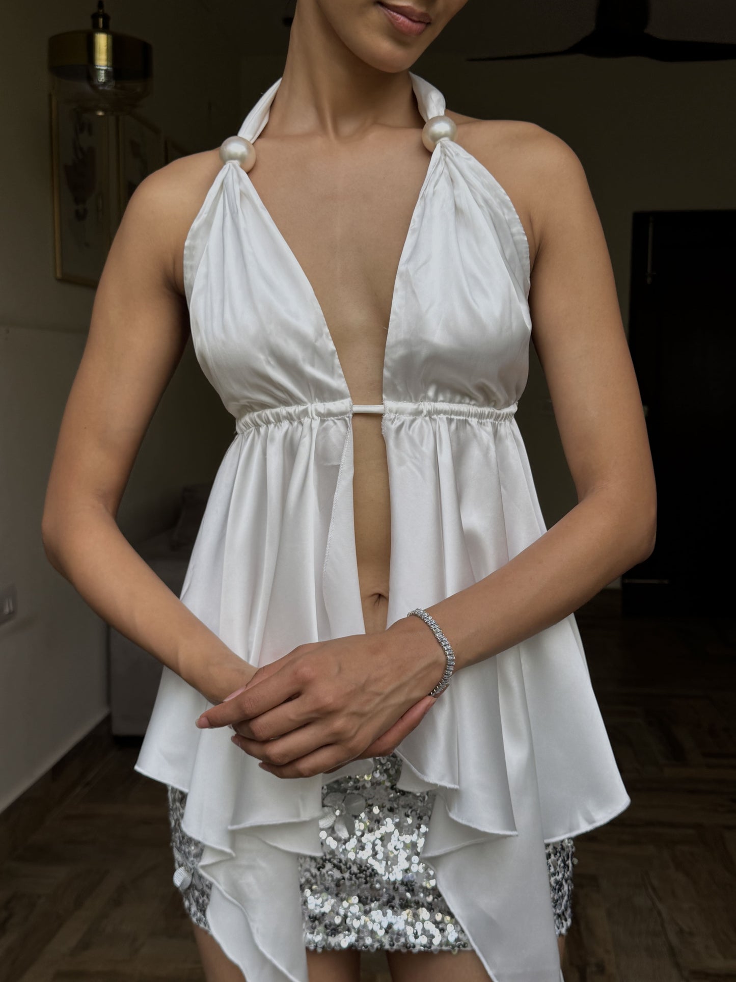 White Tie Up Flowy Top