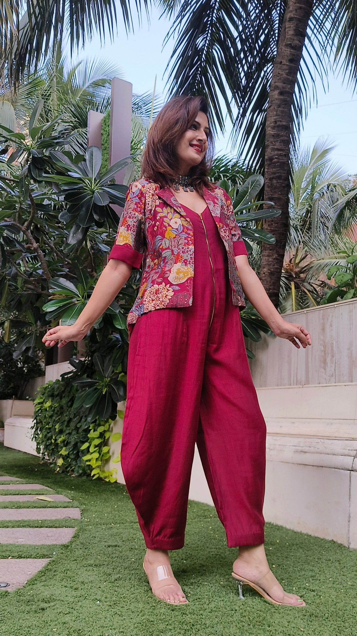 Urban Achkan Floral Maroon