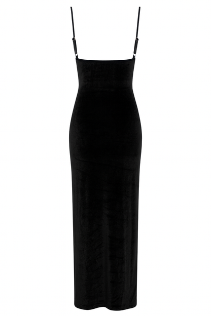 Black Velvet Cowl Neck Dress