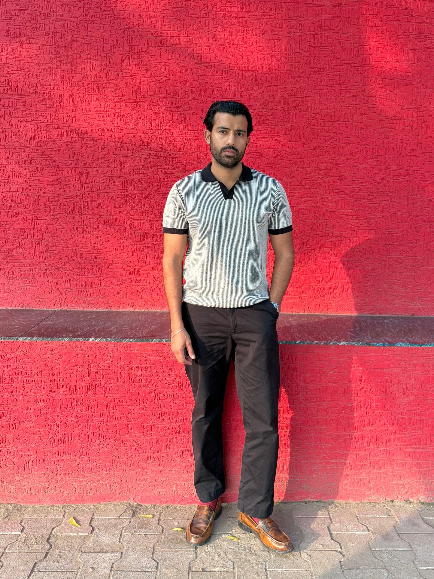 Modern Monochrome Rib Knit Polo T-shirt | Hamptons at Broadway
