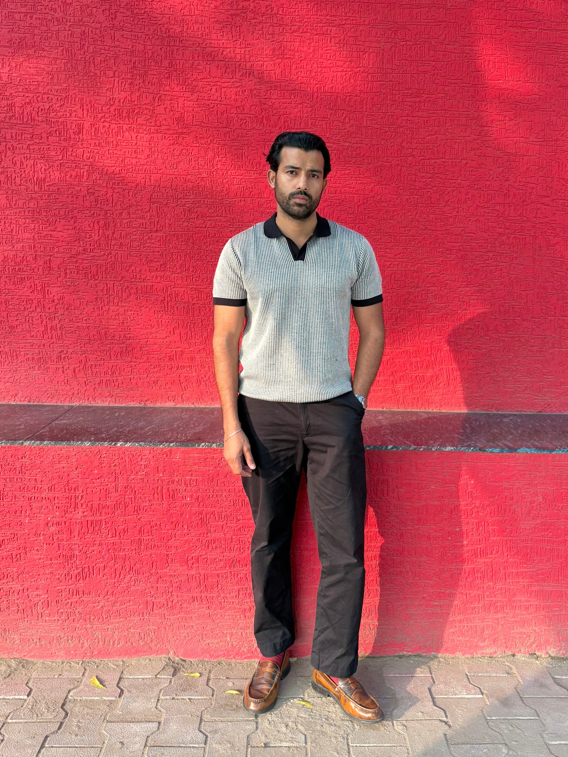 Modern Monochrome Rib Knit Polo T-shirt | Hamptons at Broadway