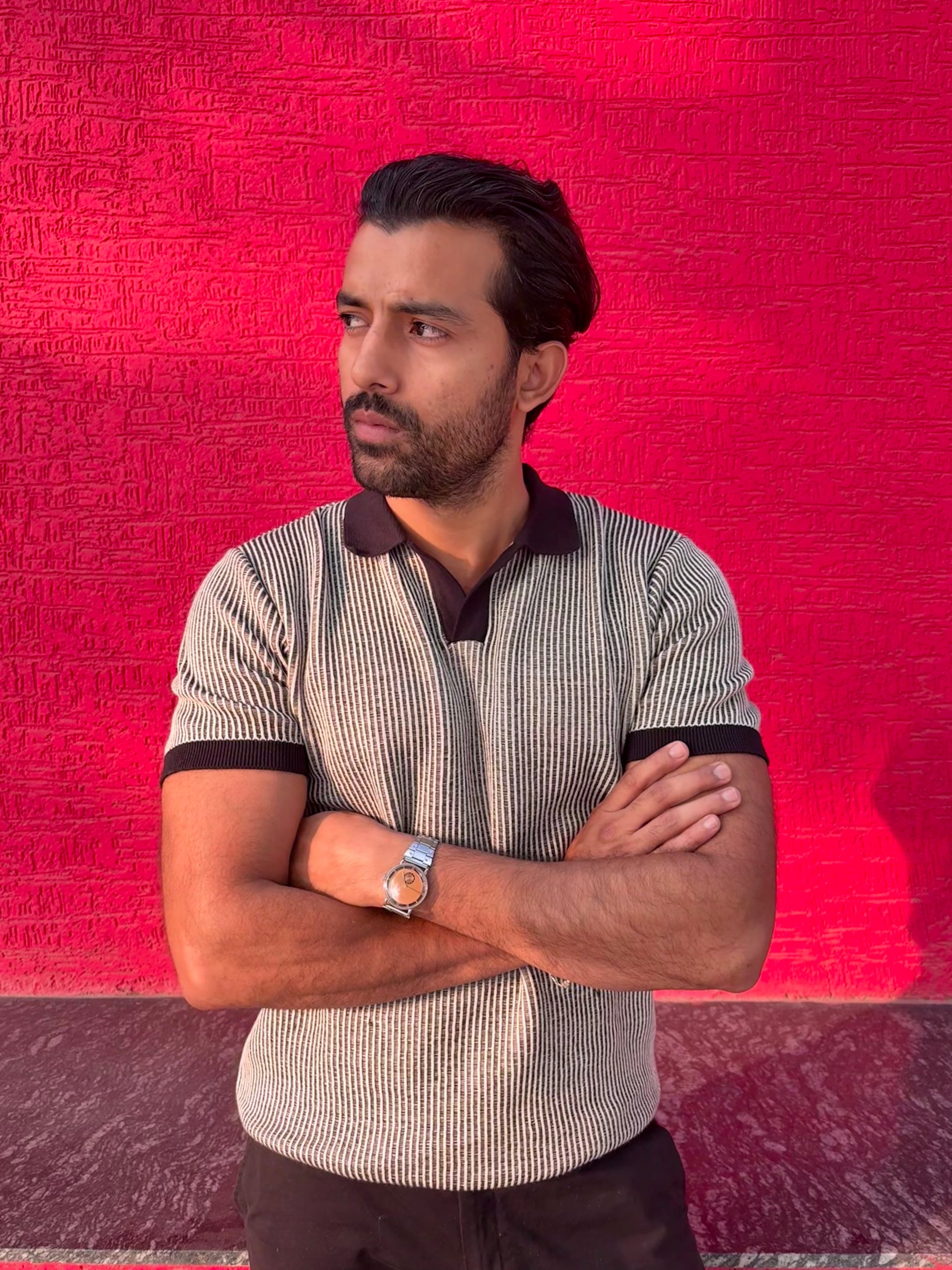 Modern Monochrome Rib Knit Polo T-shirt | Hamptons at Broadway