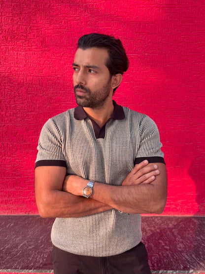 Modern Monochrome Rib Knit Polo T-shirt | Hamptons at Broadway