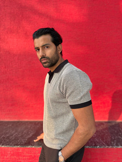 Modern Monochrome Rib Knit Polo T-shirt | Hamptons at Broadway