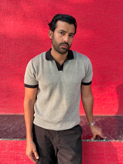 Modern Monochrome Rib Knit Polo T-shirt | Hamptons at Broadway