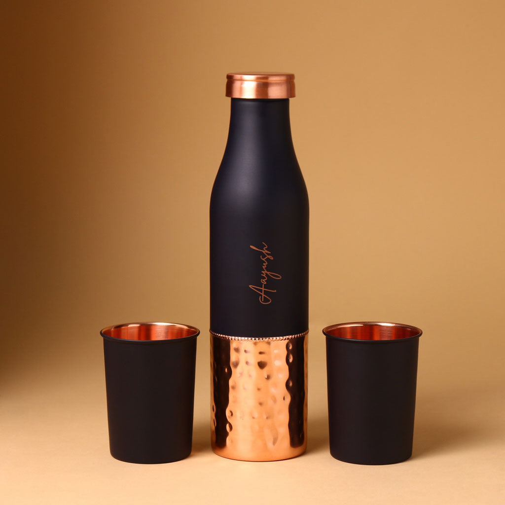 Elixir Copper Bottle With Glass- Set of 2