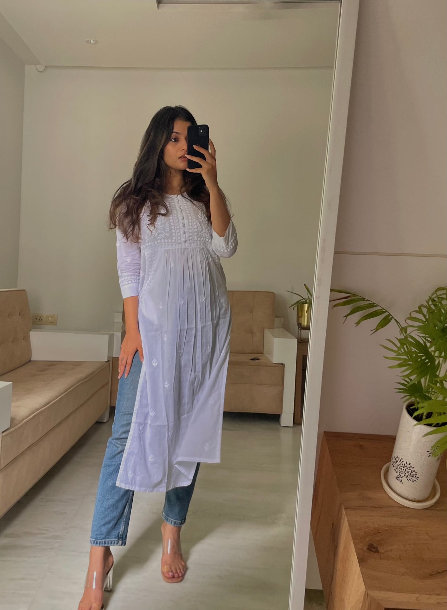 Megha in House of Kari Hand embroidery Chikankari Dress-White