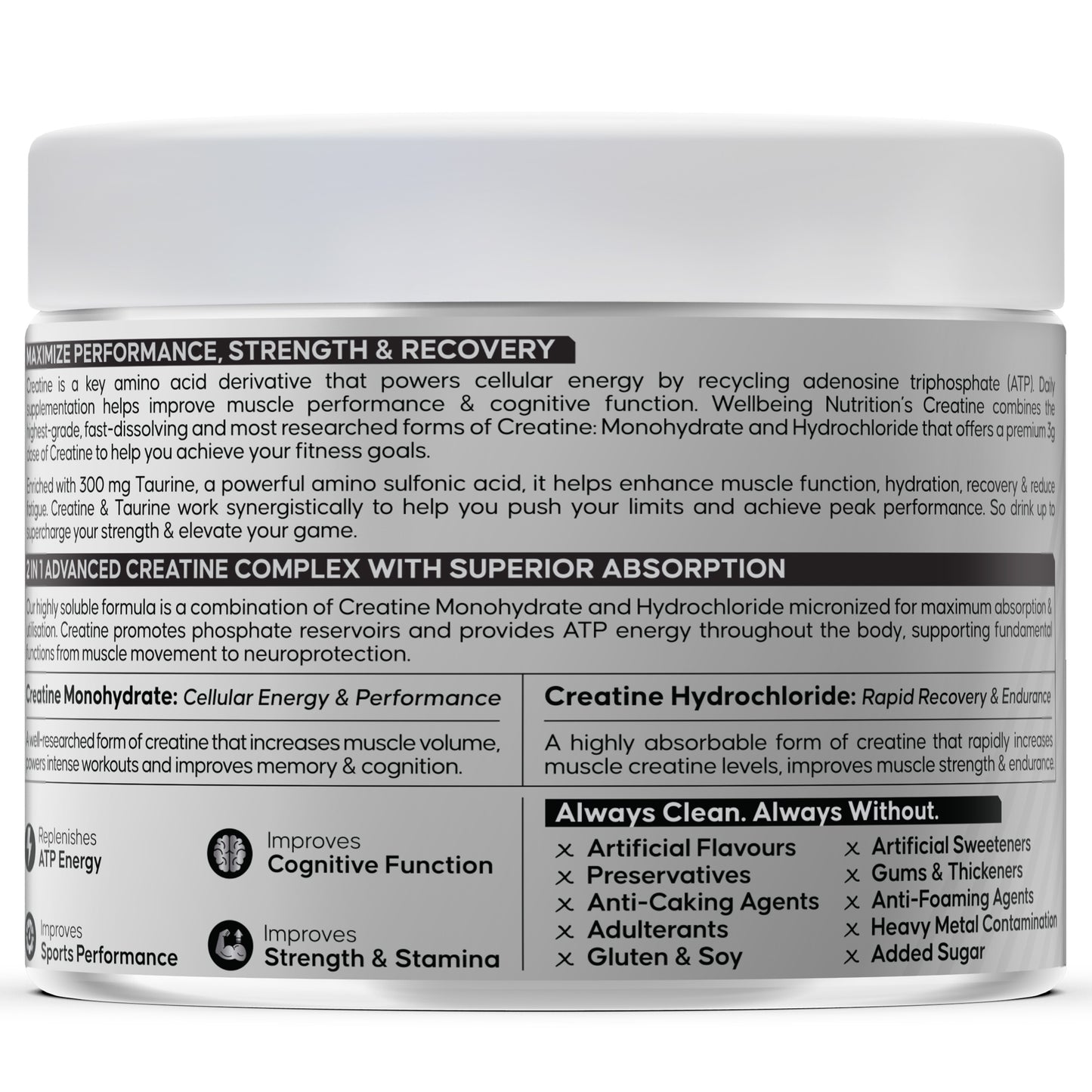 Pure Micronized Creatine Powder Monohydrate + Hcl- Unflavoured 100G
