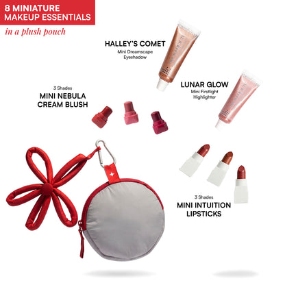 Dream Beauty Pluto Mini Makeup Kit, 8-Piece Travel Makeup Set (3 Cream Blushes, 3 Matte Lipsticks, Highlighter, Eyeshadow)