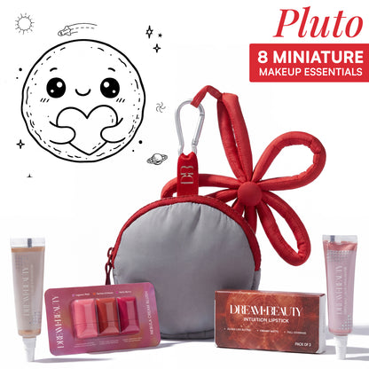 Dream Beauty Pluto Mini Makeup Kit, 8-Piece Travel Makeup Set (3 Cream Blushes, 3 Matte Lipsticks, Highlighter, Eyeshadow)