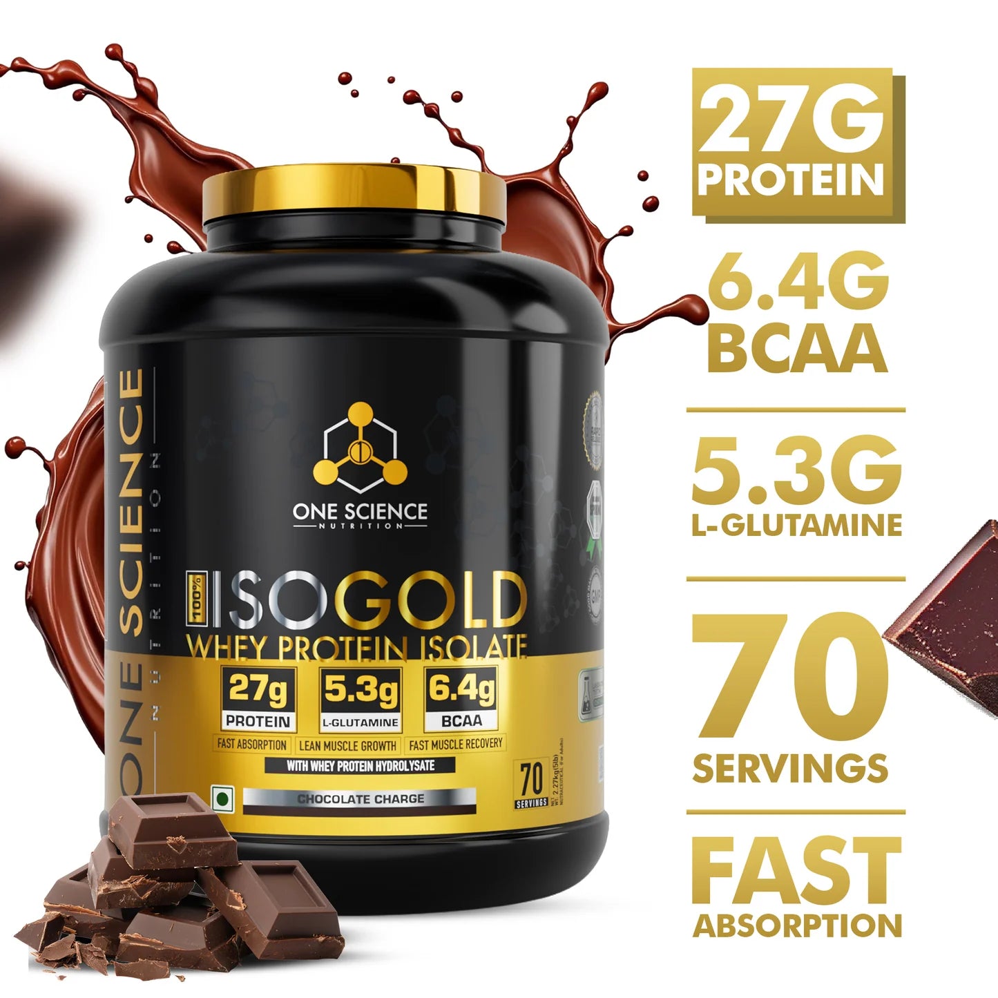 OSN Iso Gold Whey Protein 5lbs Grass Fed Whey 27g Protein Chocolate charge | One Science Nutrition at Broadway