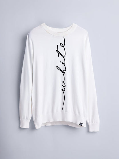 White Typographic Print Oversized Knitted Sweater