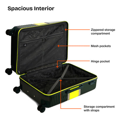 Nasher Miles Mexico Hard-Sided Polycarbonate Check-in Luggage Dark Green And Lime 24 inch |65 Trolley Bag