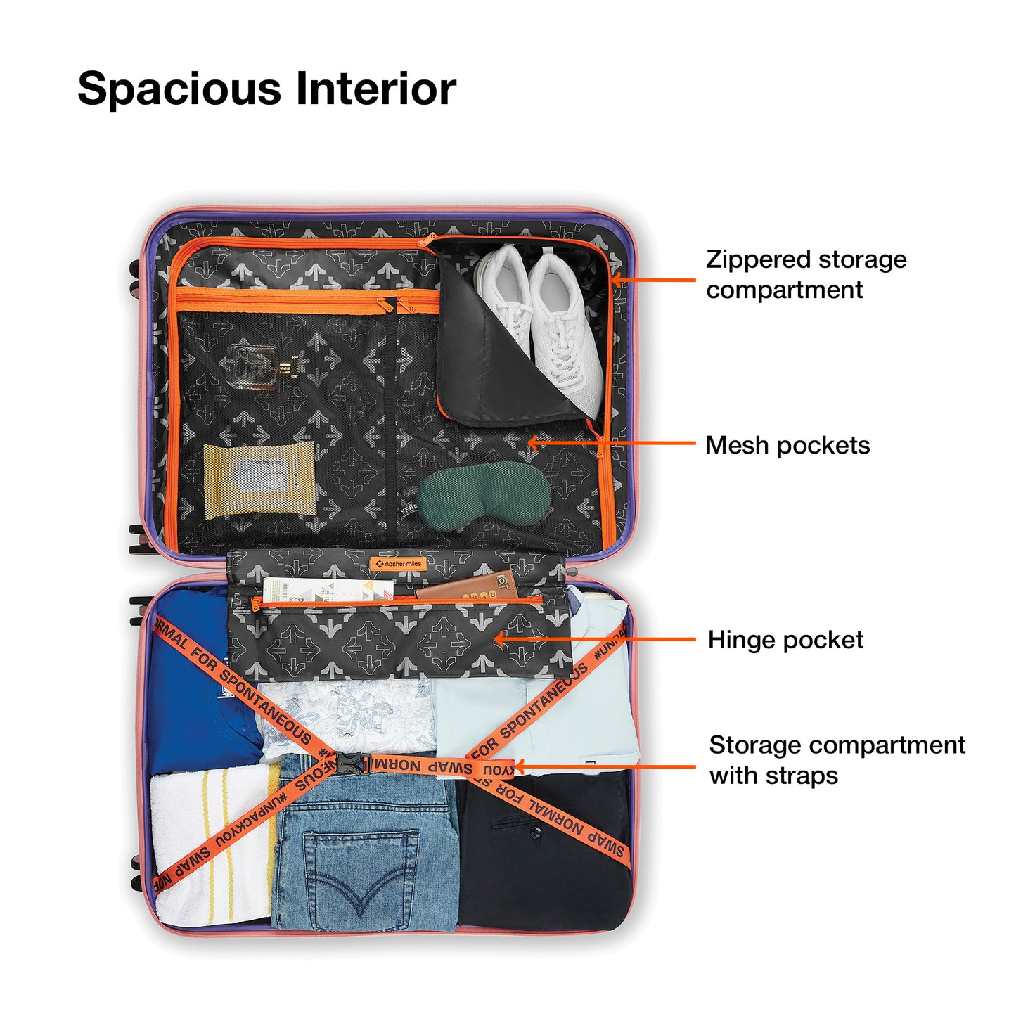 Nasher Miles Chicago Hard-Sided Polycarbonate Printed Check-in Luggage Pink Grey 28 inch (75) Trolley Bag