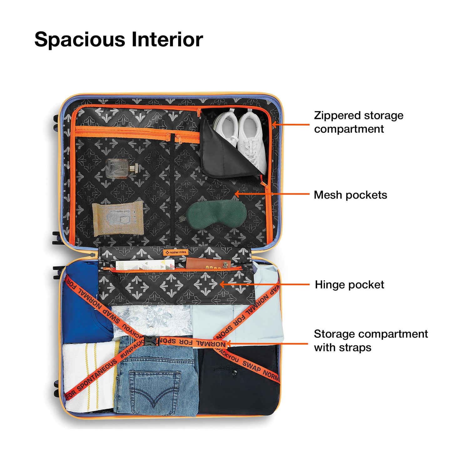 Nasher Miles Chicago Hard-Sided Polycarbonate Printed Check-in Luggage Orange Blue 28 inch (75) Trolley Bag
