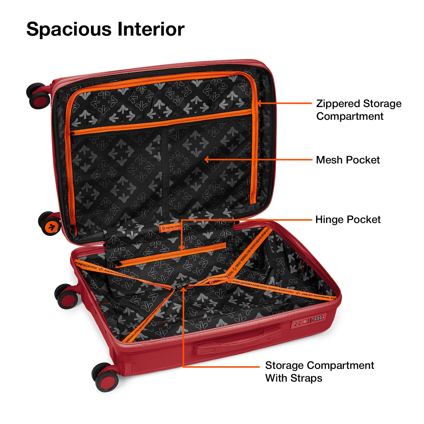 Nasher Miles Antwerp Hard-Sided Polypropylene Check-in Luggage 24 inch | 65cm TSA Lock 8 Wheels & Expander Medium Trolley Bag for Travel | Suitcase (Maroon)