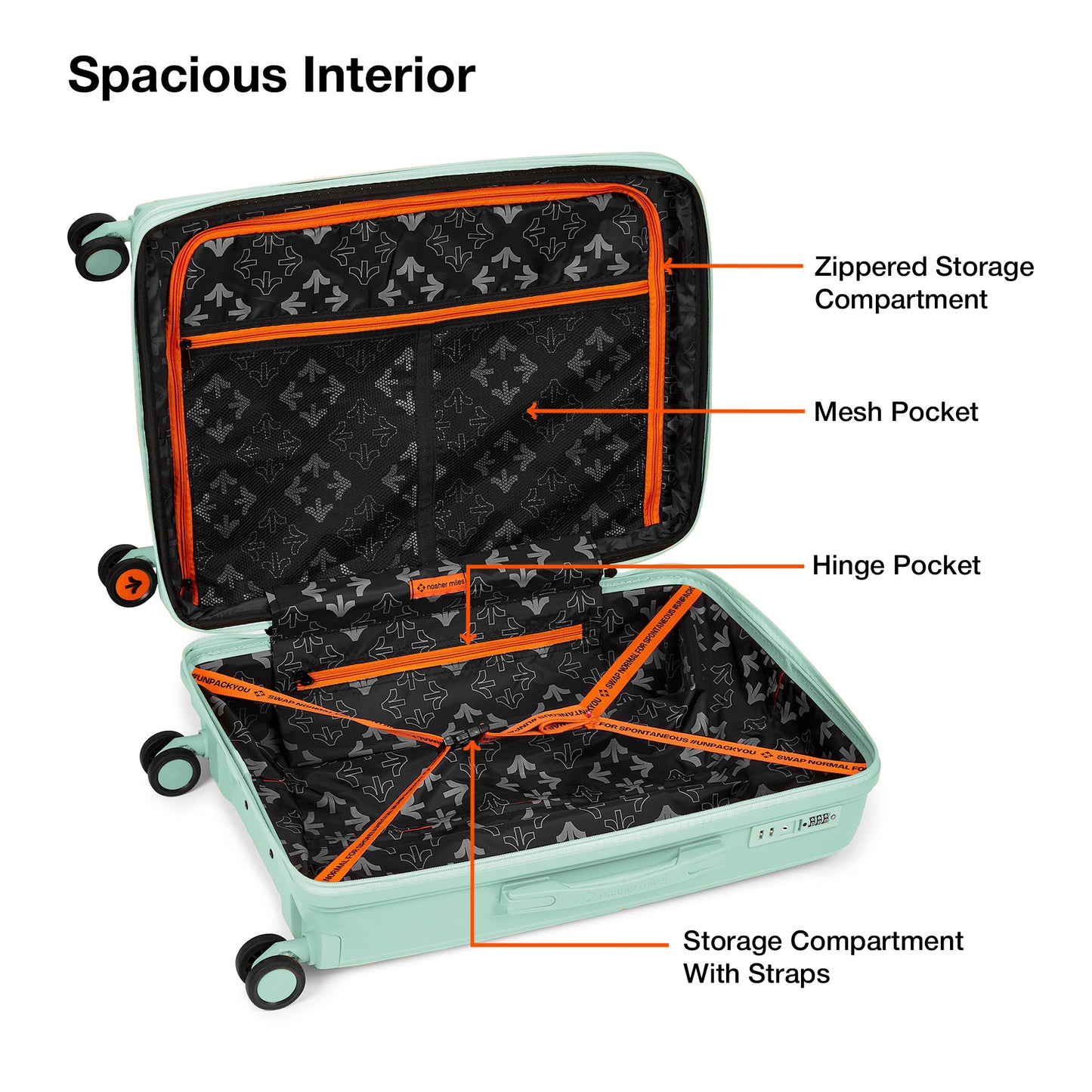 Nasher Miles Antwerp Hard-Sided Polypropylene Check-in Luggage 24 inch | 65cm TSA Lock 8 Wheels & Expander Medium Trolley Bag for Travel | Suitcase (Pastel Green)