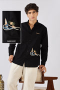 Coastal Voyage Cotton Regular Fit Black Embroidered Shirt | Hamptons at Broadway
