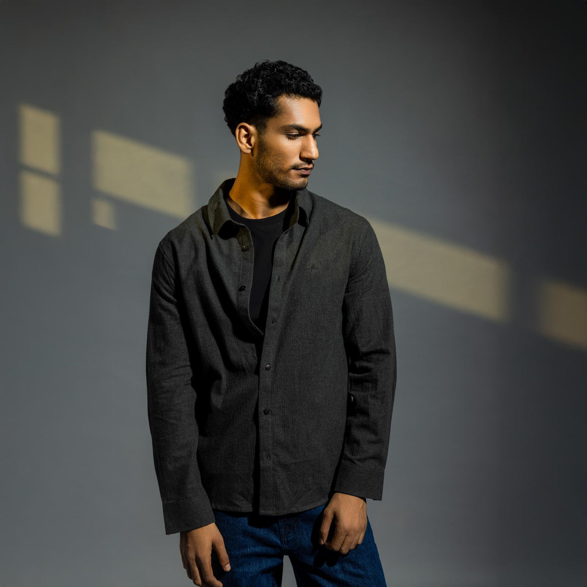 Men's Regular Collar Cotton Melange - Charcoal