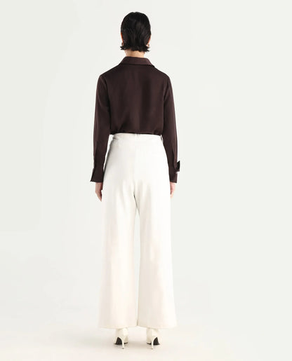 Rareism Women's Jancura-S26 Off White Viscose Blend Relaxed Fit Plain Trouser