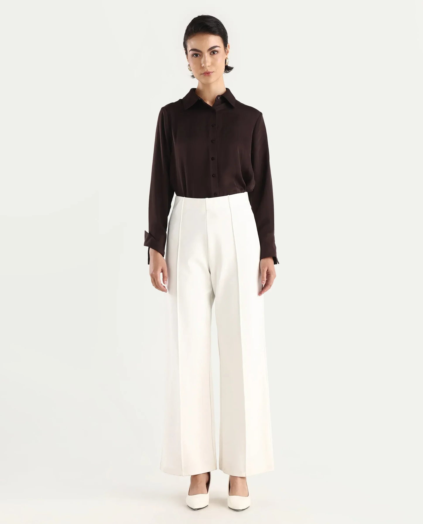 Rareism Women's Jancura-S26 Off White Viscose Blend Relaxed Fit Plain Trouser