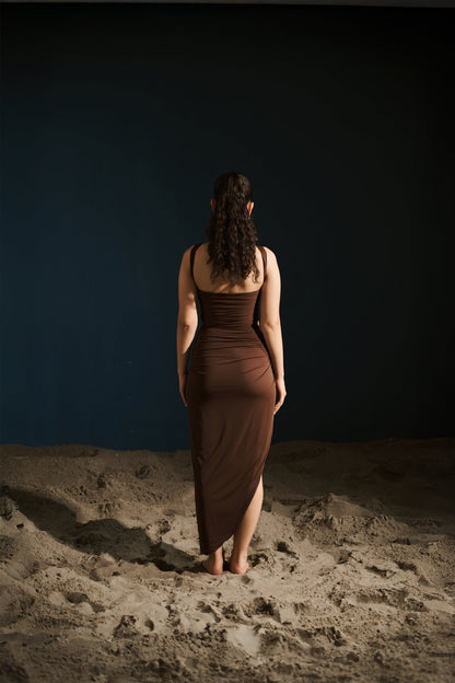 Ruched Slit Skirt - Chocolate