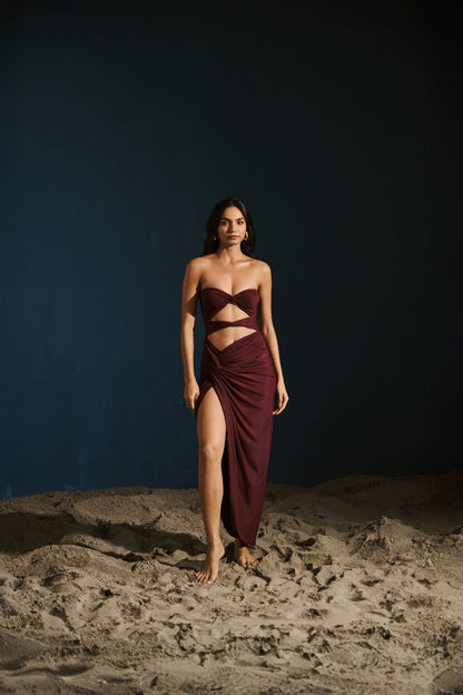 Ruched Slit Skirt - Navy