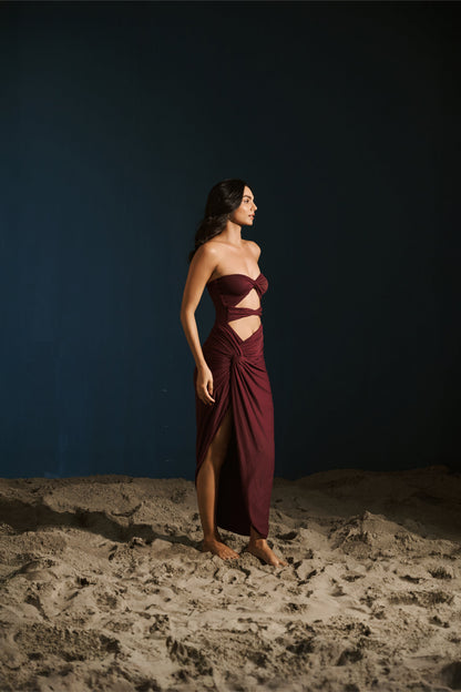 Ruched Slit Skirt - Chocolate