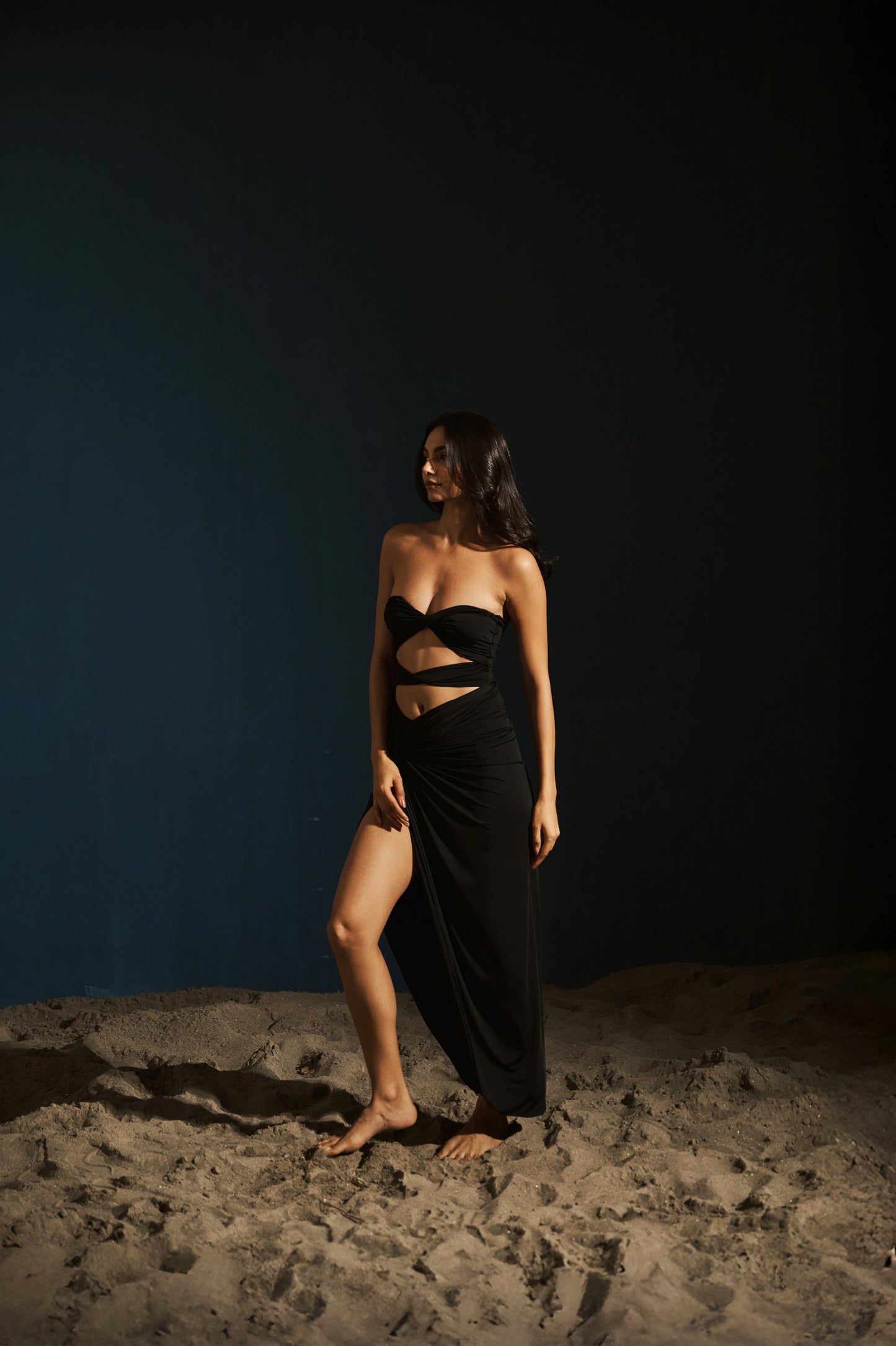 Ruched Slit Skirt - Chocolate