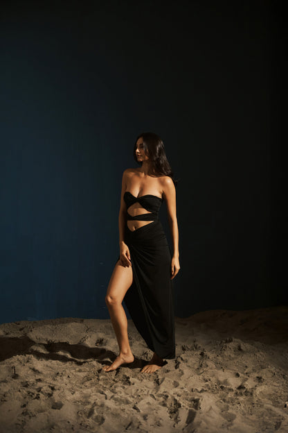 Ruched Slit Skirt - Chocolate