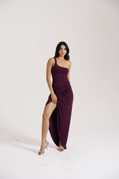 Berry Ruched Slit Skirt