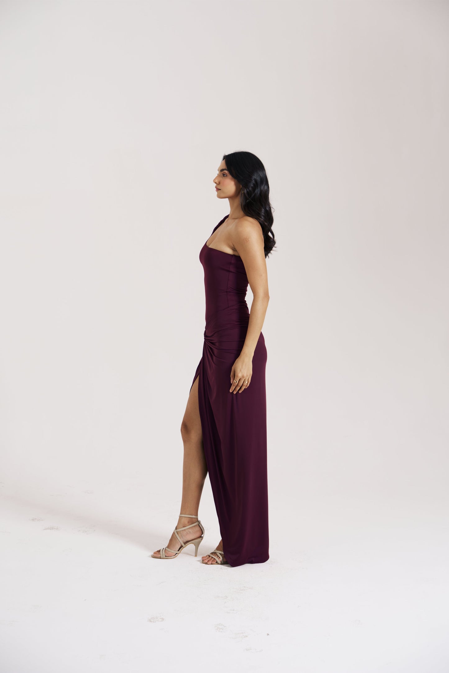 Berry Ruched Slit Skirt