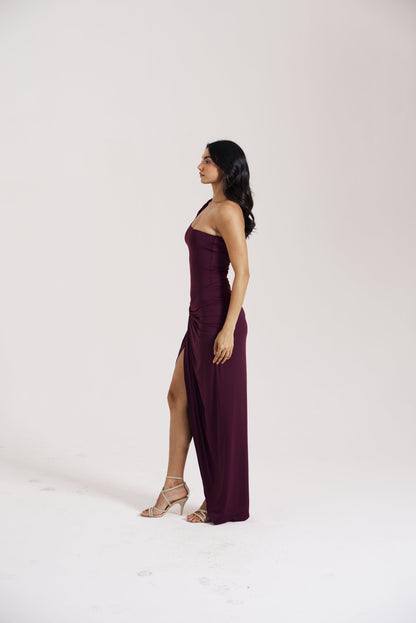 Berry Ruched Slit Skirt