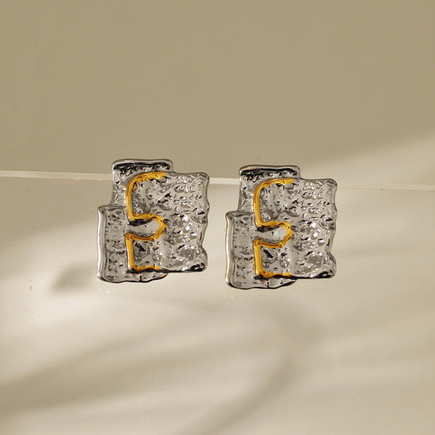 Irregular Gometric DualTone Earrings JLT13066 | Just Lil Things at Broadway