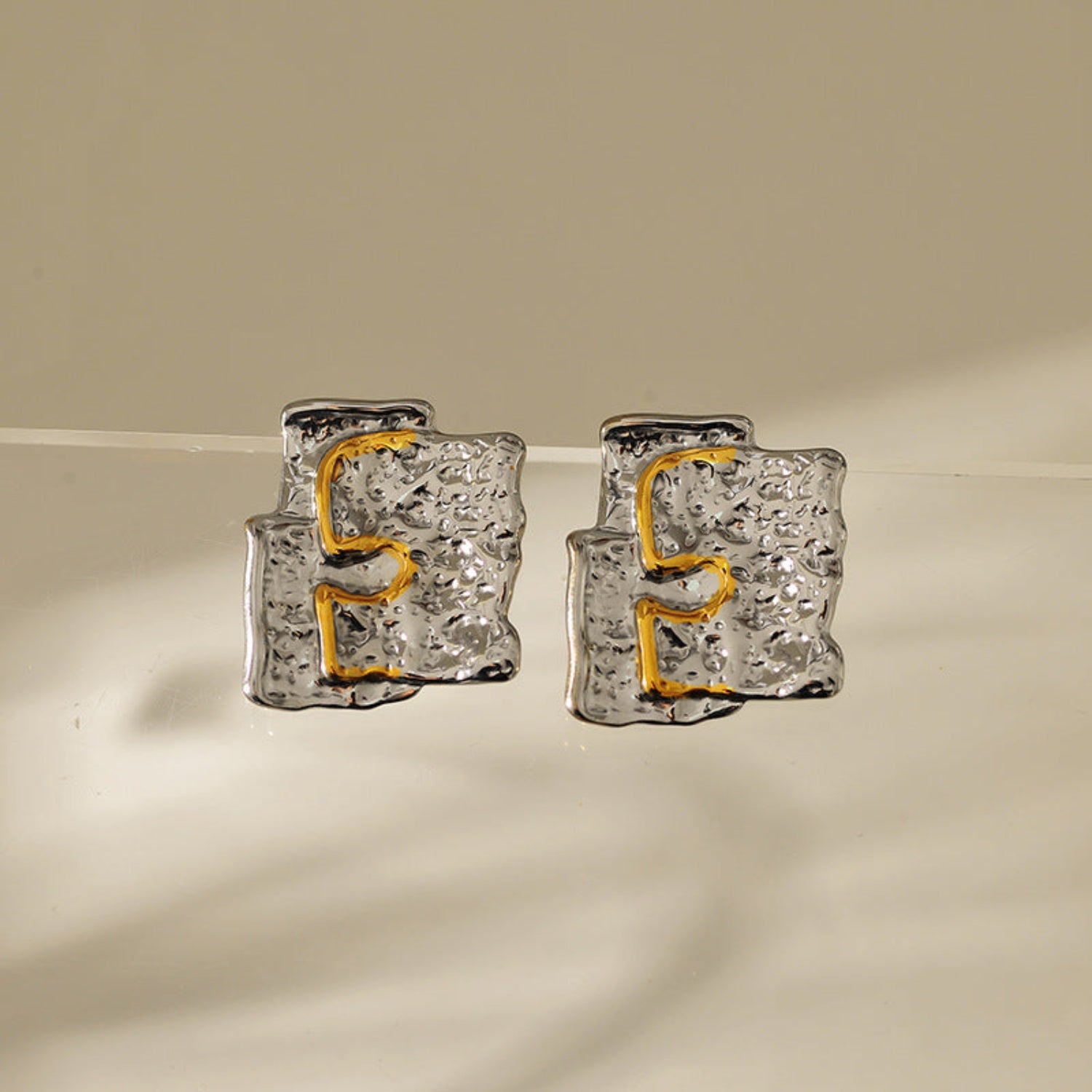 Irregular Gometric DualTone Earrings JLT13066 | Just Lil Things at Broadway