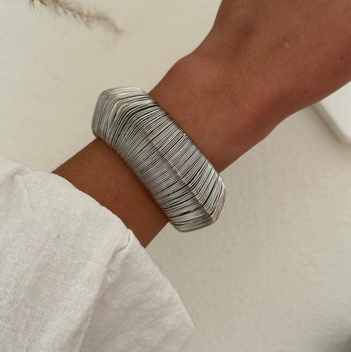 Just lil Things Textured Silver Dome Bangle ‚Äì Layered Wire Design JLTB0889 | Just Lil Things at Broadway