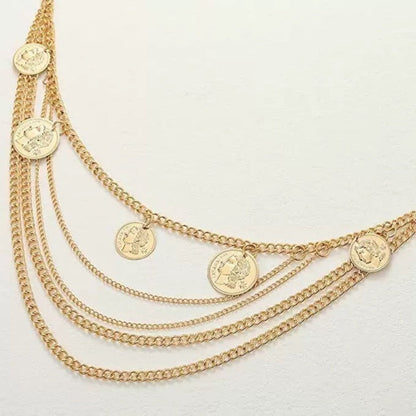 Vintage Gold Coin Layered Chain Belt  jlthb0121