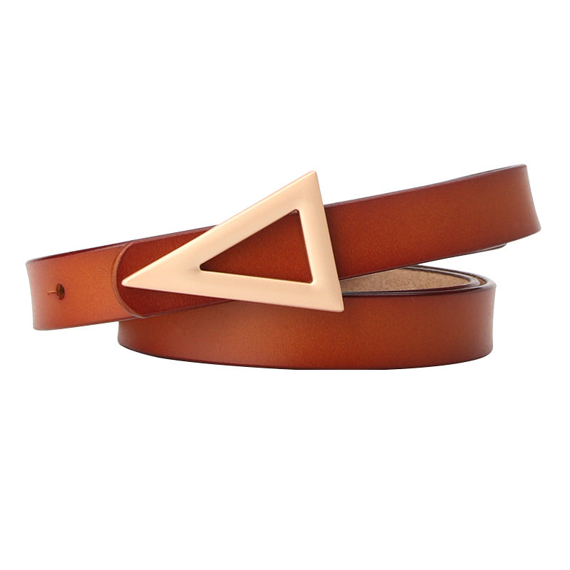 Black Belt with Gold Triangle Buckle Fashion Versatile Dress Belt