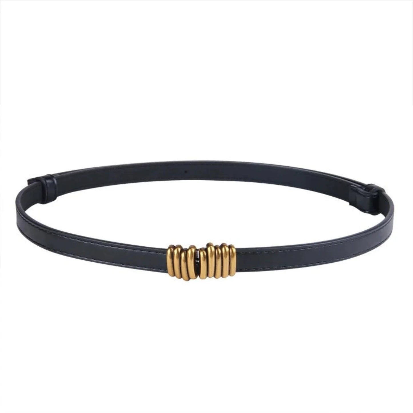 Just Lil Things Black Sleek Belt with Gold Coil Detailing JLTHB