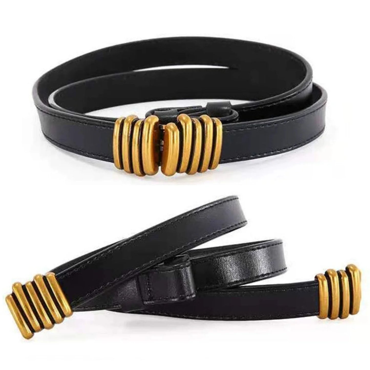 Just Lil Things Black Sleek Belt with Gold Coil Detailing JLTHB