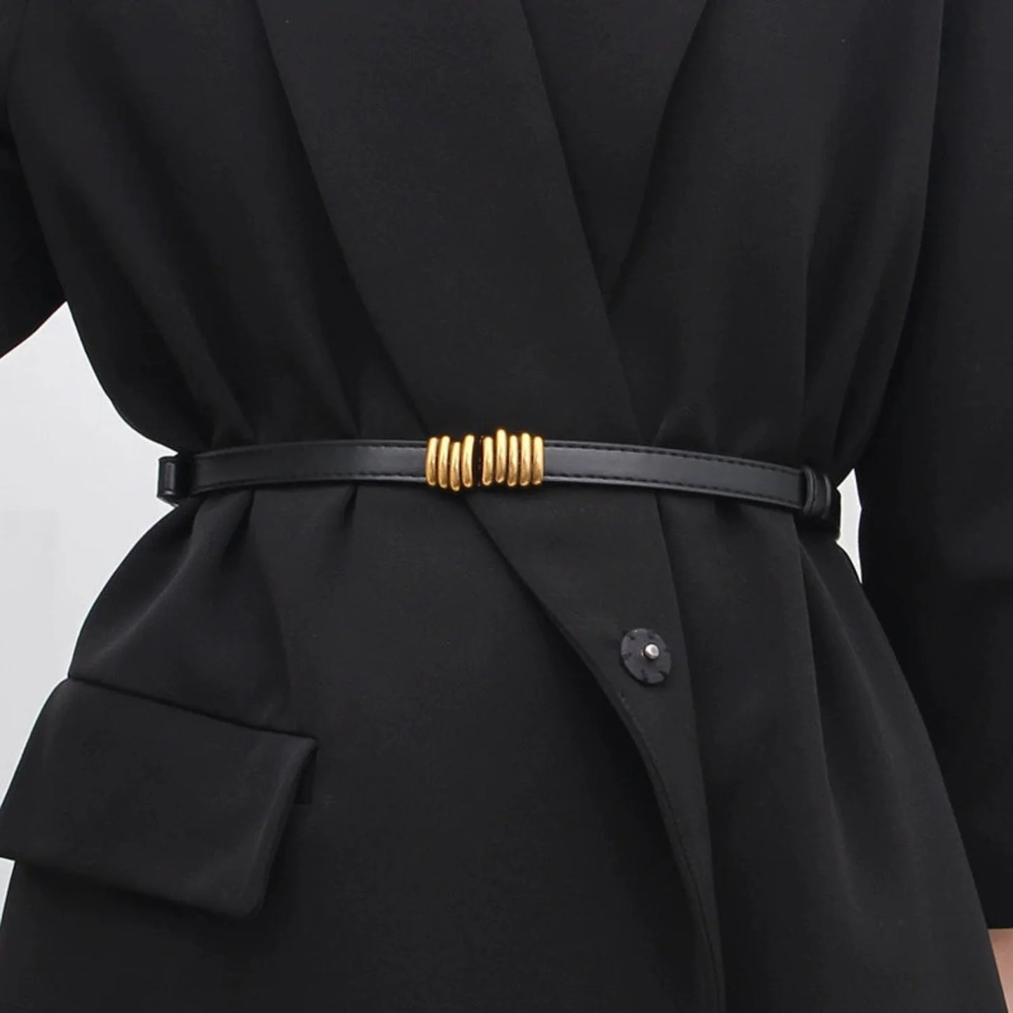 Just Lil Things Black Sleek Belt with Gold Coil Detailing JLTHB