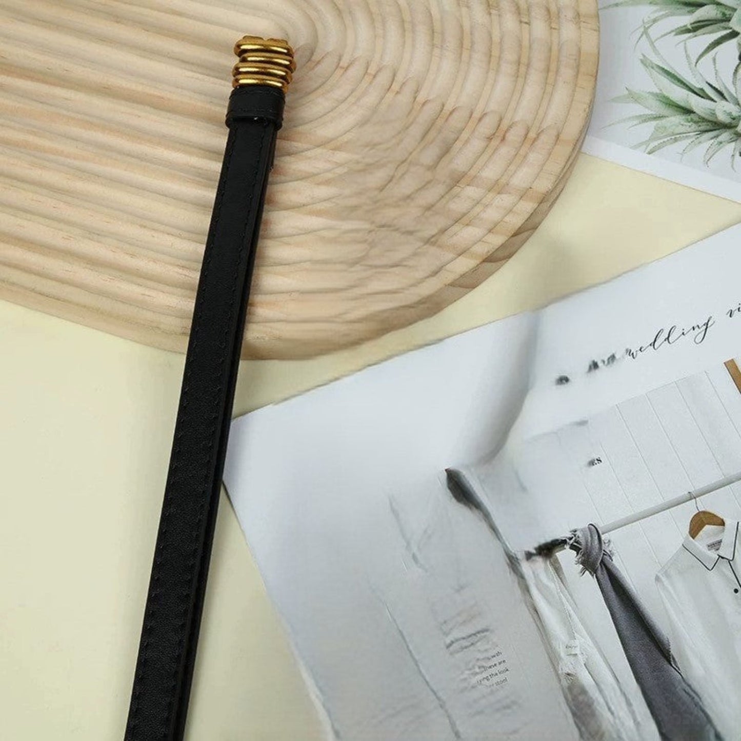 Just Lil Things Black Sleek Belt with Gold Coil Detailing JLTHB