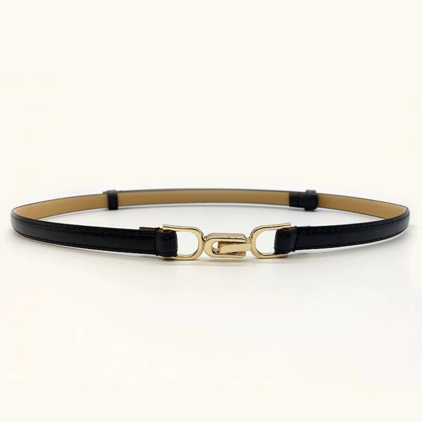 Minimalist Gold Clasp Skinny Black Belt JLTHB0274